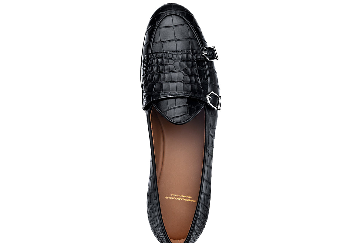 TANGERINE 7 CROCODILE BLACK BELGIAN LOAFERS