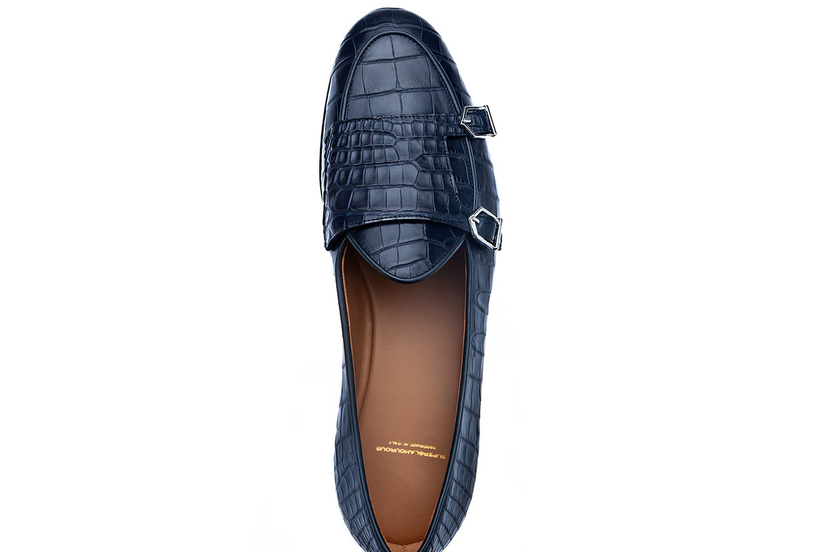 TANGERINE 7 CROCODILE NAVY BELGIAN LOAFERS