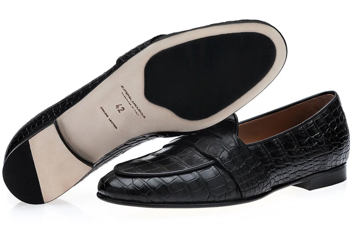 TANGERINE 9 CROCODILE BLACK BELGIAN LOAFERS
