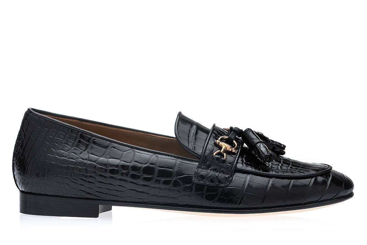 BRUNO CROCODILE BLACK SLIPPERS