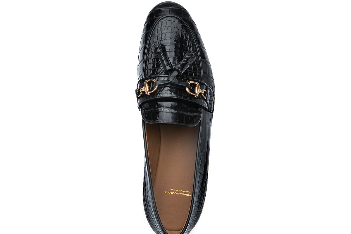 BRUNO CROCODILE BLACK SLIPPERS