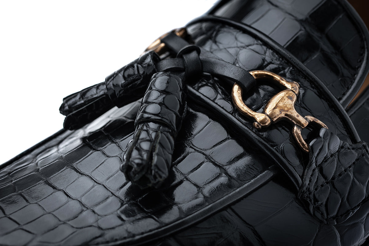 BRUNO CROCODILE BLACK SLIPPERS