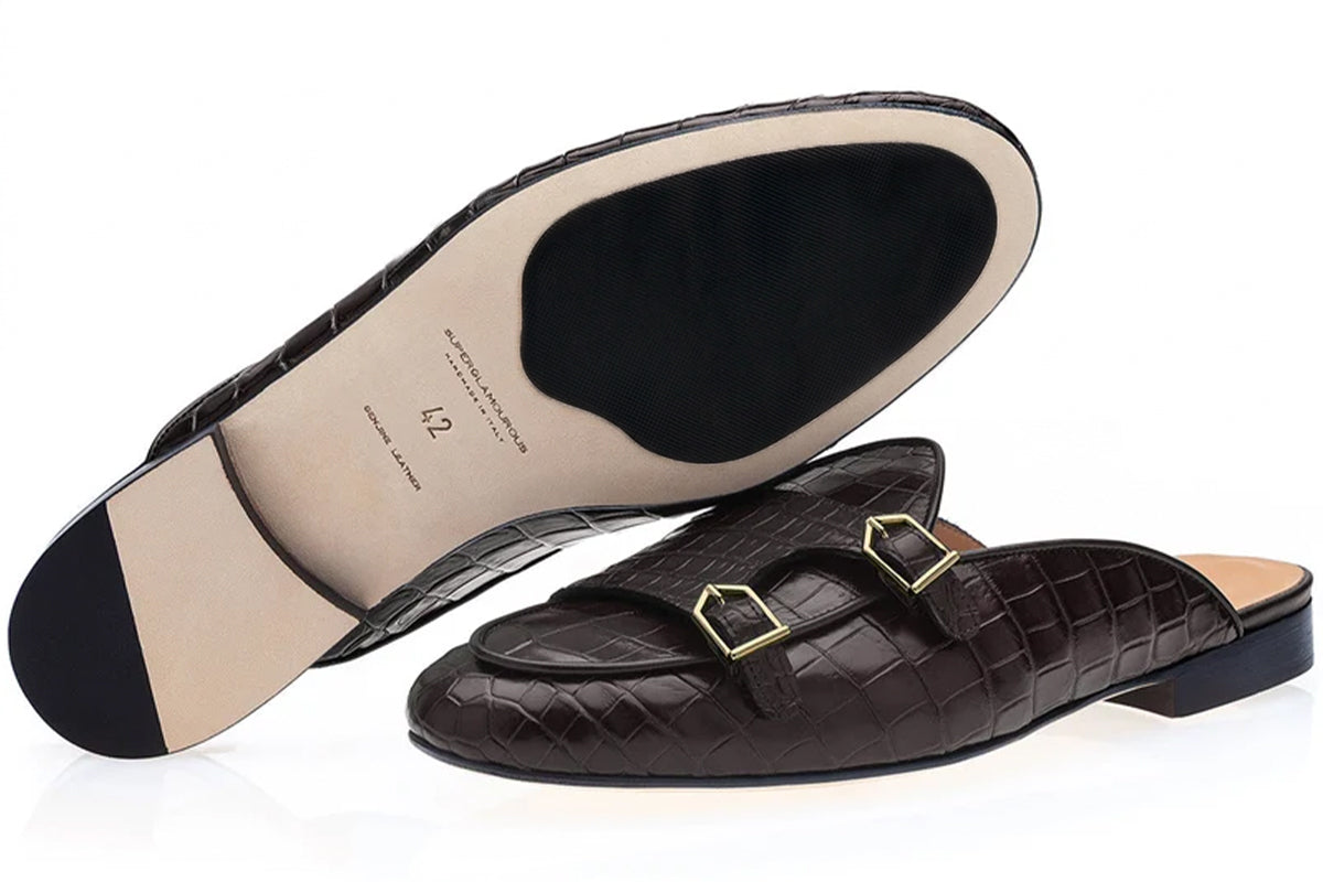 TANGERINE 7 CROCODILE COCOA MULES