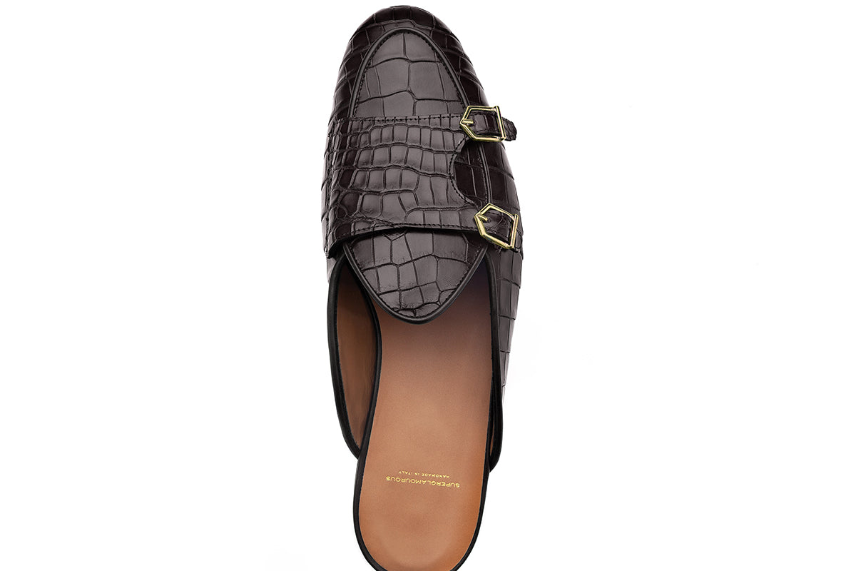 TANGERINE 7 CROCODILE COCOA MULES