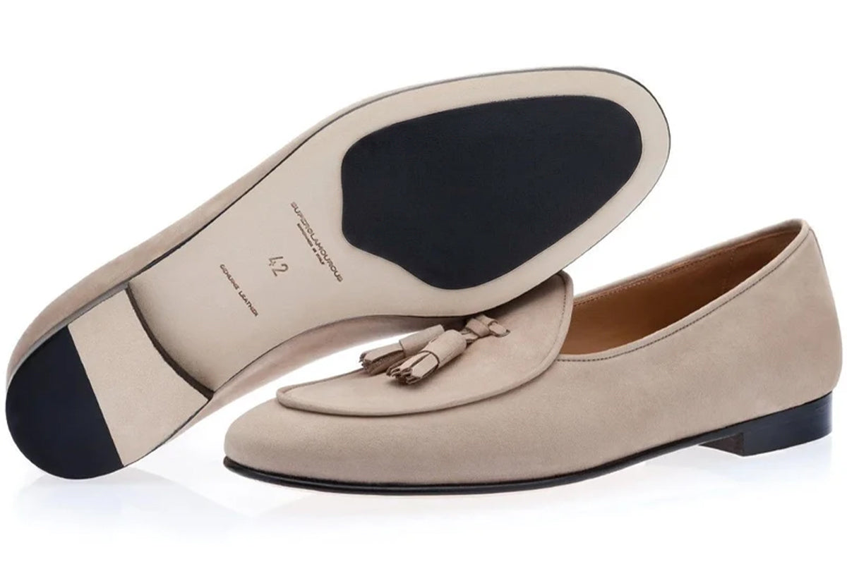TANGERINE 2 NABUK TAUPE BELGIAN LOAFERS