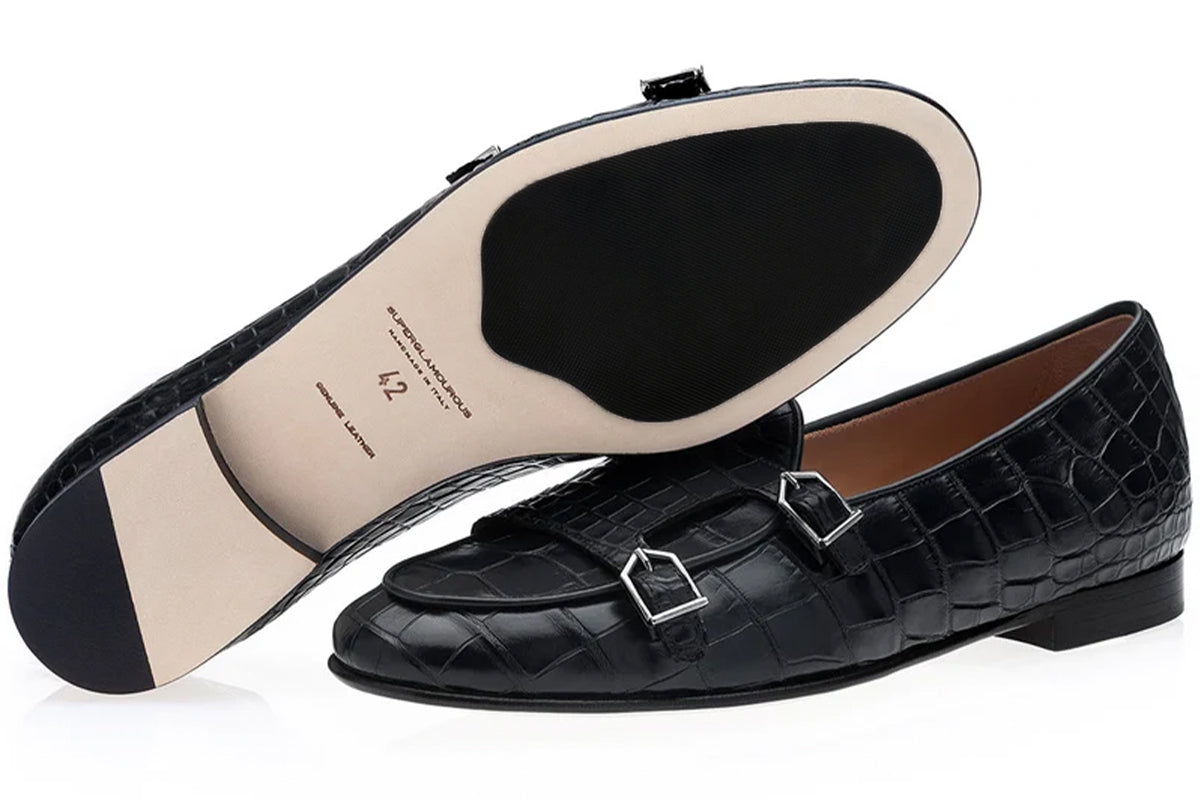 TANGERINE 7 CROCODILE BLACK BELGIAN LOAFERS