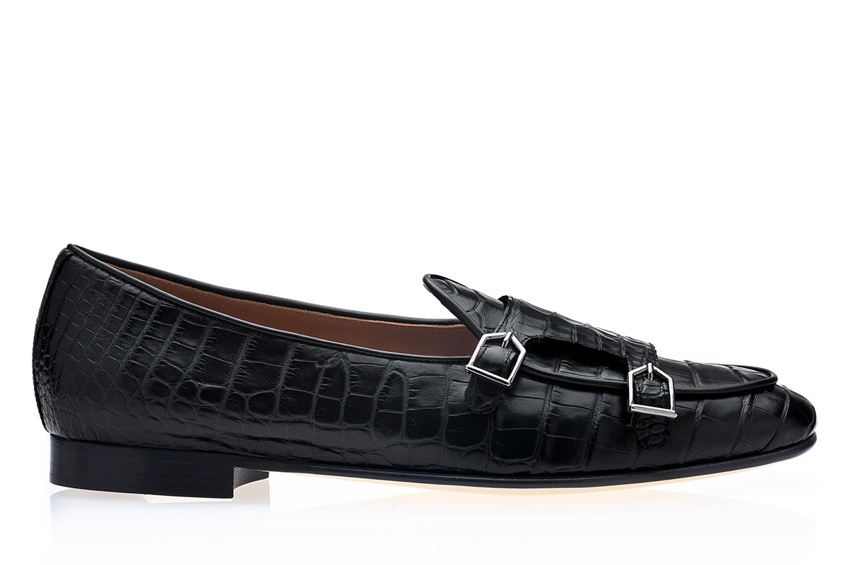 TANGERINE 7 CROCODILE BLACK BELGIAN LOAFERS