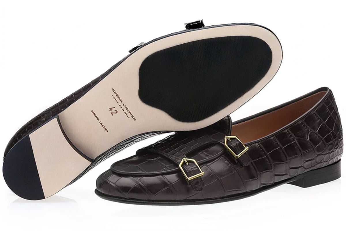 TANGERINE 7 CROCODILE COCOA BELGIAN LOAFERS