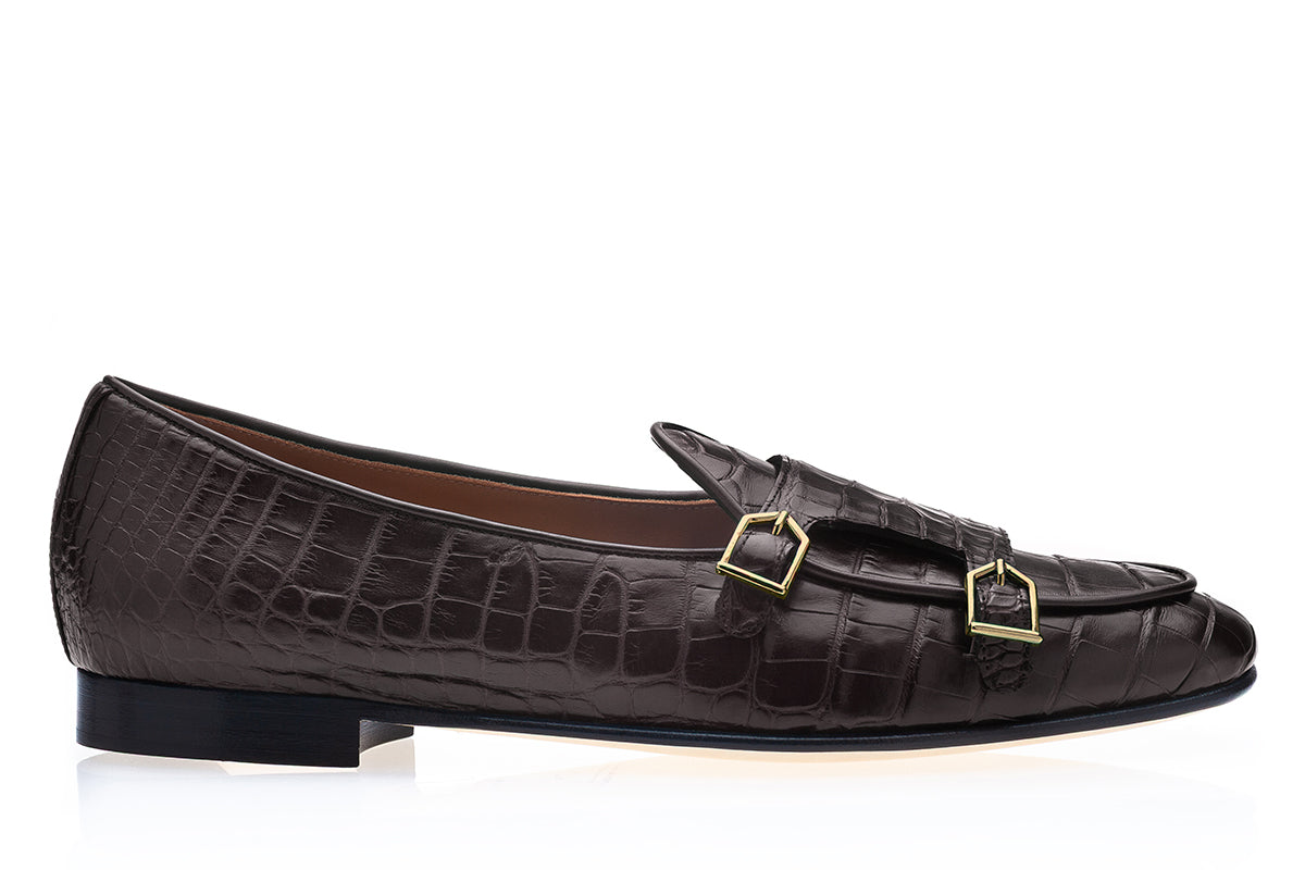TANGERINE 7 CROCODILE COCOA BELGIAN LOAFERS