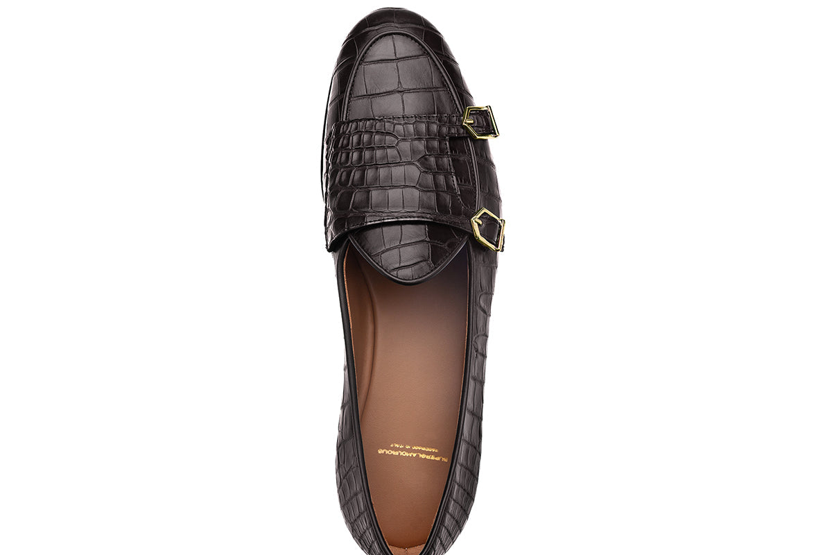 TANGERINE 7 CROCODILE COCOA BELGIAN LOAFERS