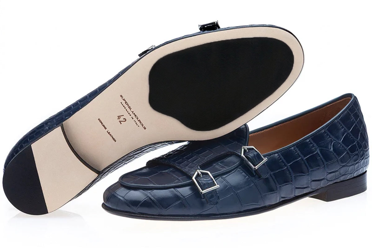 TANGERINE 7 CROCODILE NAVY BELGIAN LOAFERS