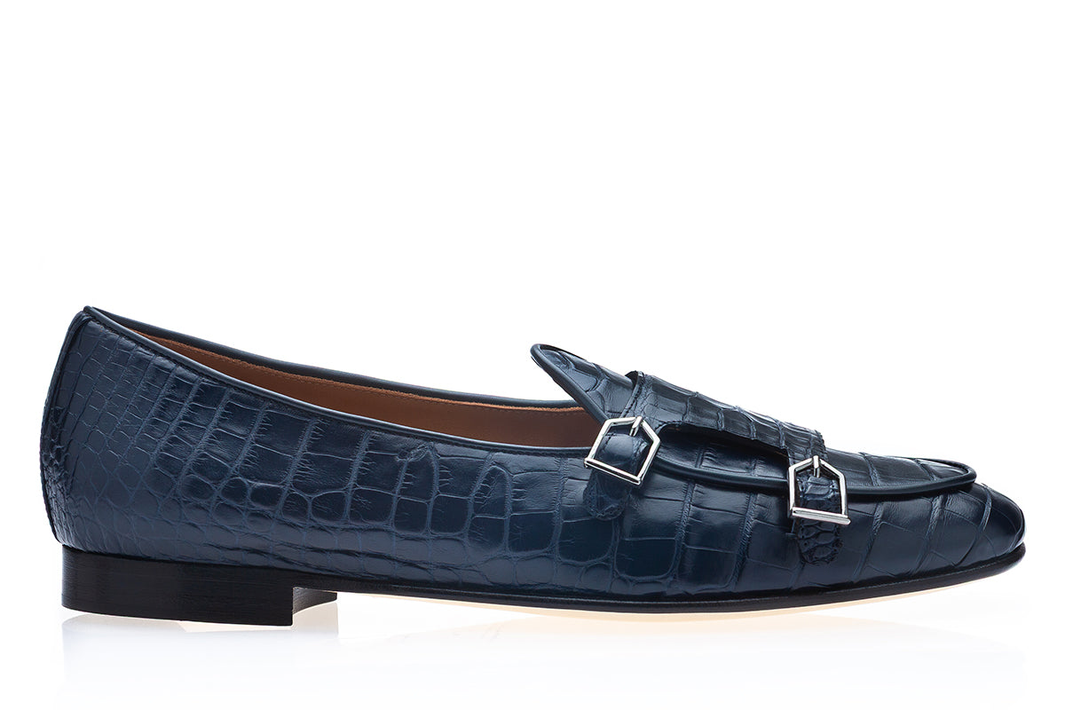 TANGERINE 7 CROCODILE NAVY BELGIAN LOAFERS