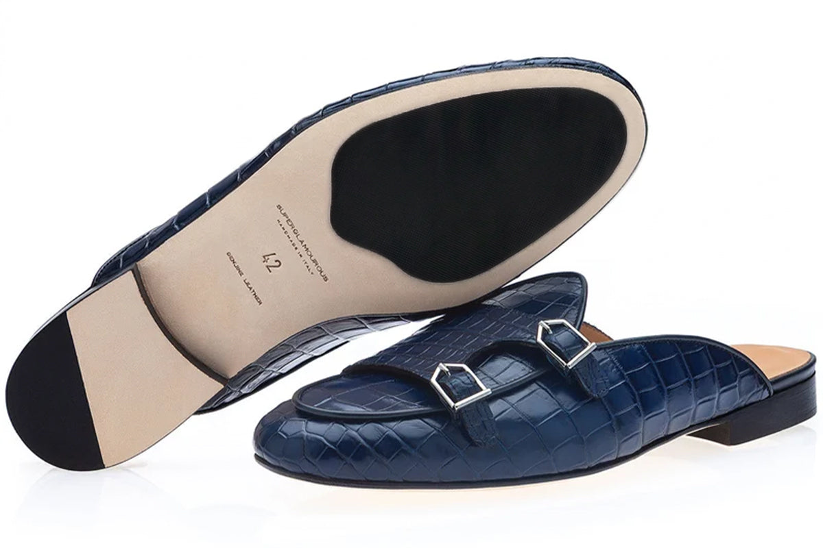 TANGERINE 7 CROCODILE NAVY MULES