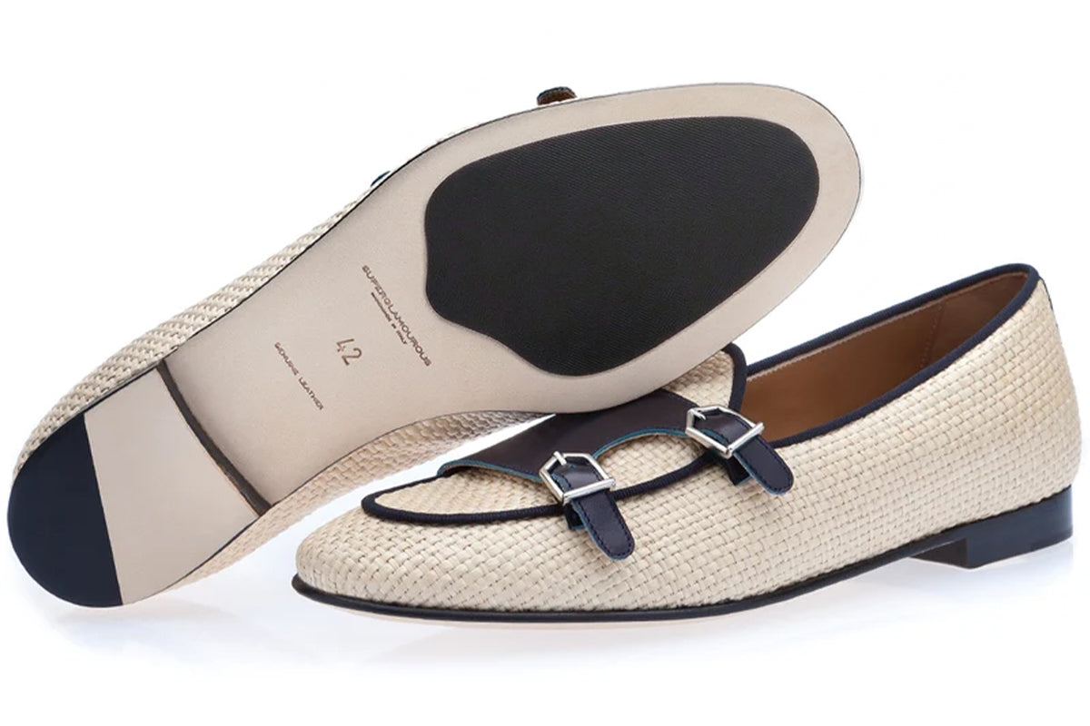 TANGERINE 7 RAFIA WHITE BELGIAN LOAFERS