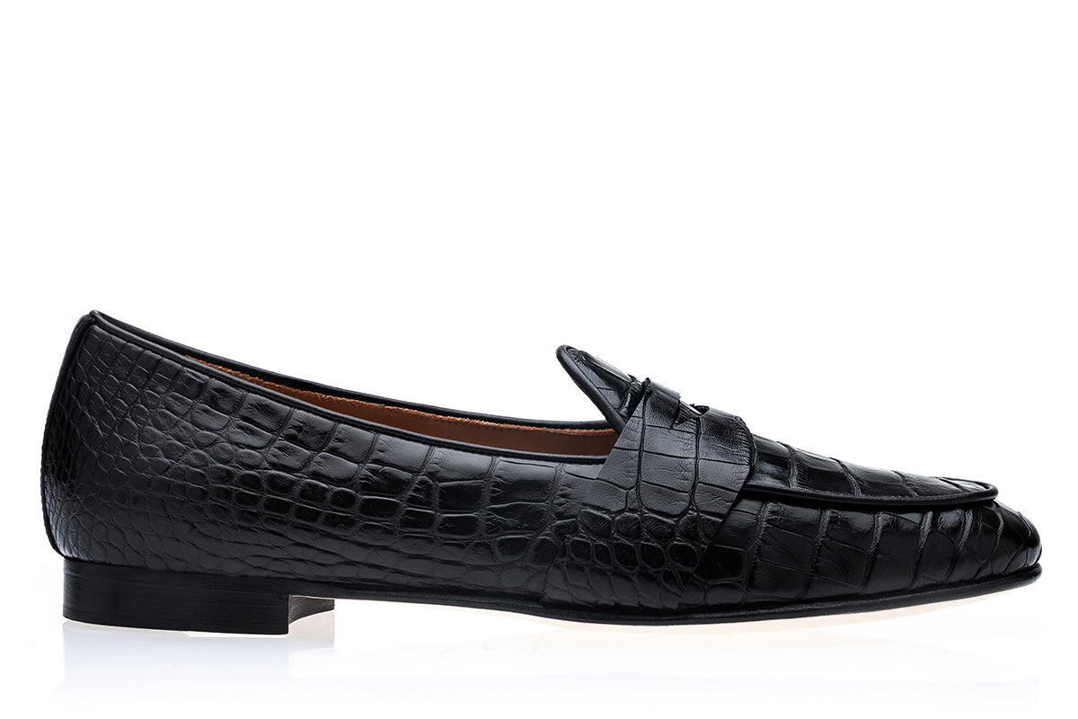 TANGERINE 9 CROCODILE BLACK BELGIAN LOAFERS