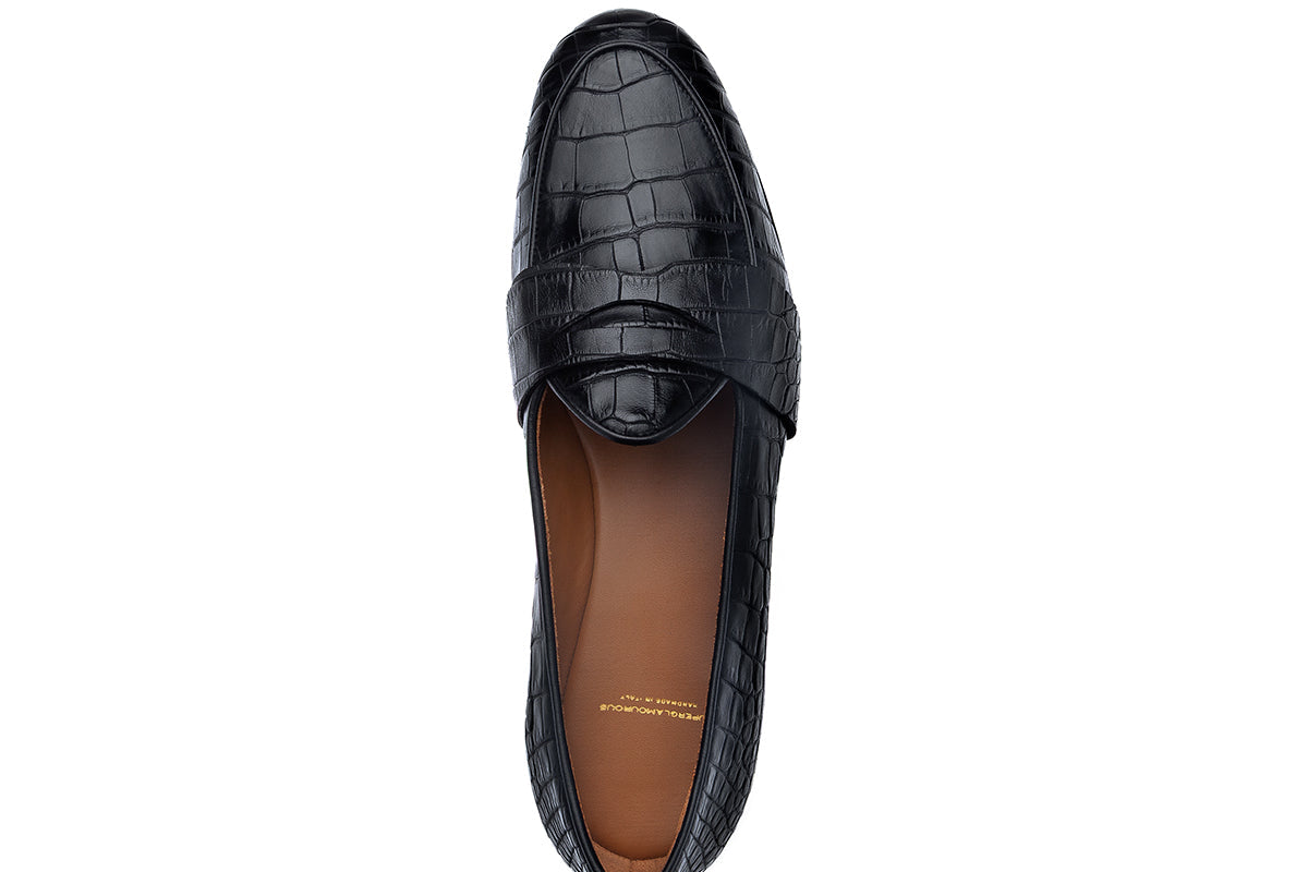 TANGERINE 9 CROCODILE BLACK BELGIAN LOAFERS