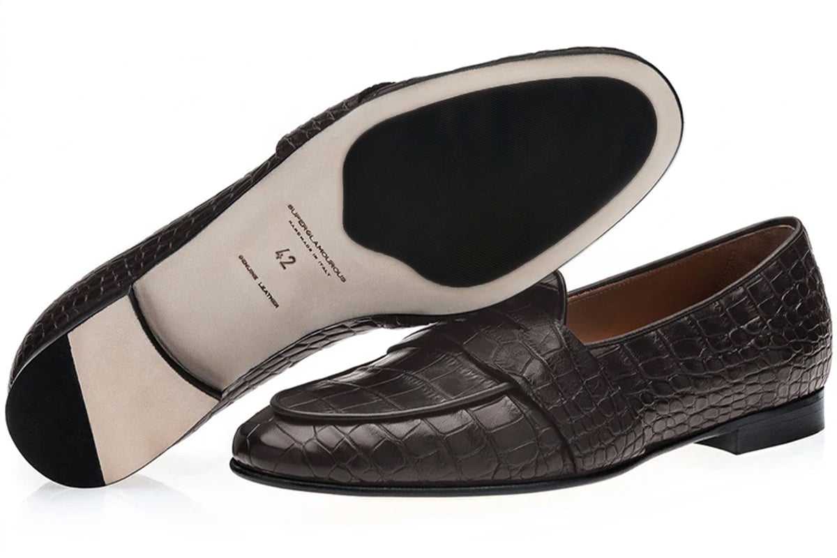 TANGERINE 9 CROCODILE COCOA BELGIAN LOAFERS