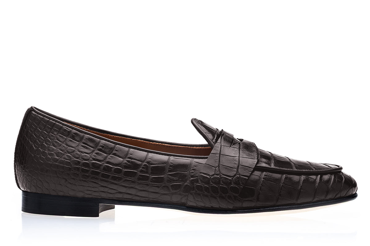 TANGERINE 9 CROCODILE COCOA BELGIAN LOAFERS