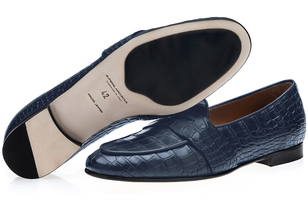 TANGERINE 9 CROCODILE NAVY BELGIAN LOAFERS