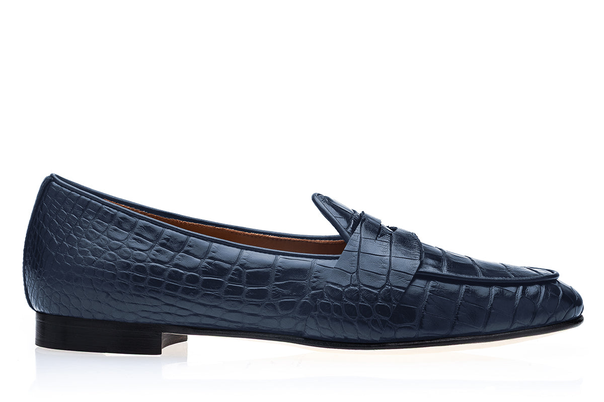 TANGERINE 9 CROCODILE NAVY BELGIAN LOAFERS