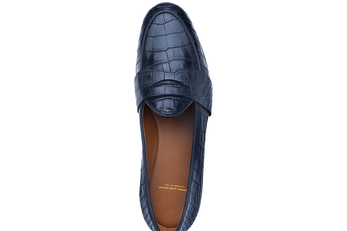 TANGERINE 9 CROCODILE NAVY BELGIAN LOAFERS