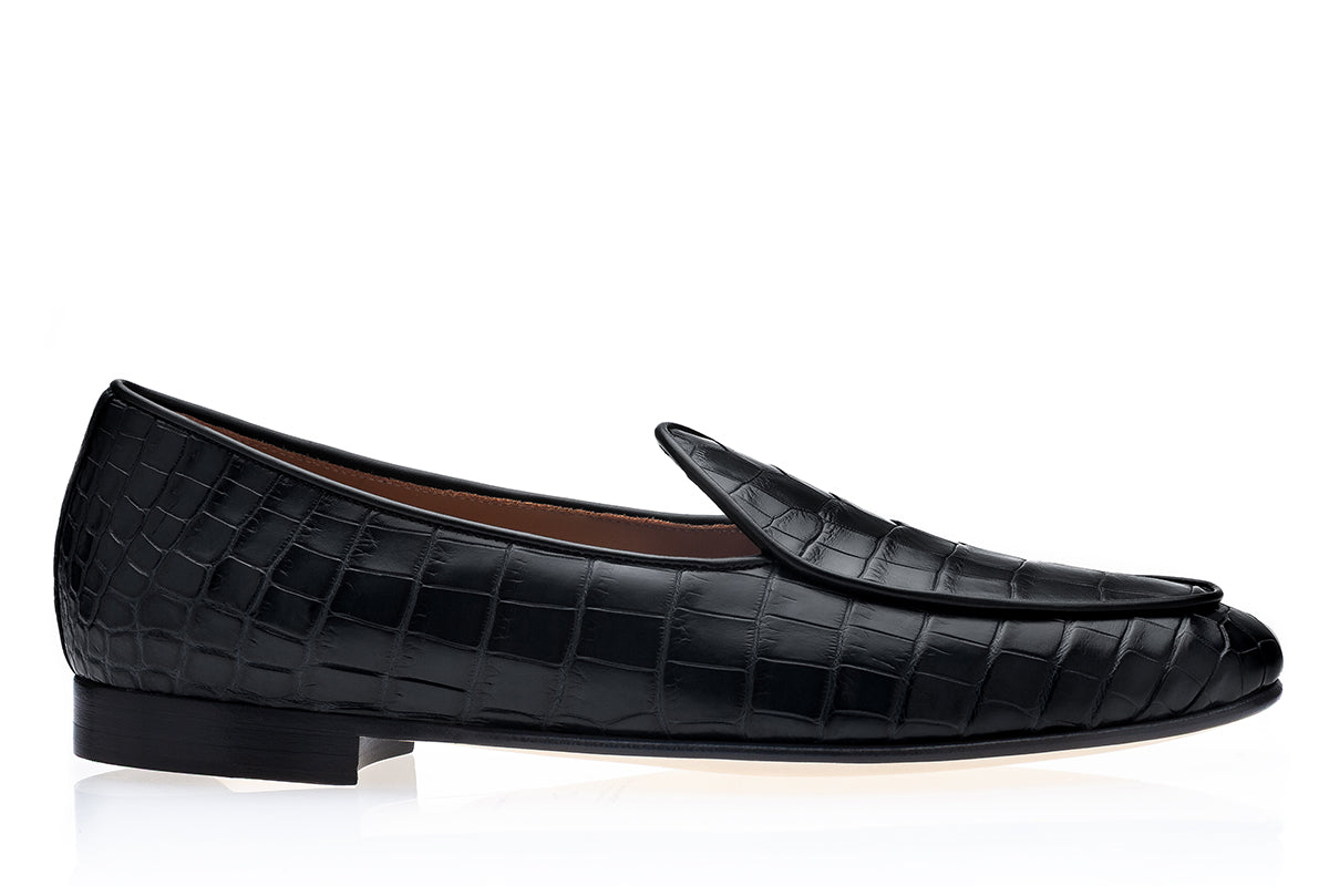 TANGERINE CROCODILE BLACK BELGIAN LOAFERS