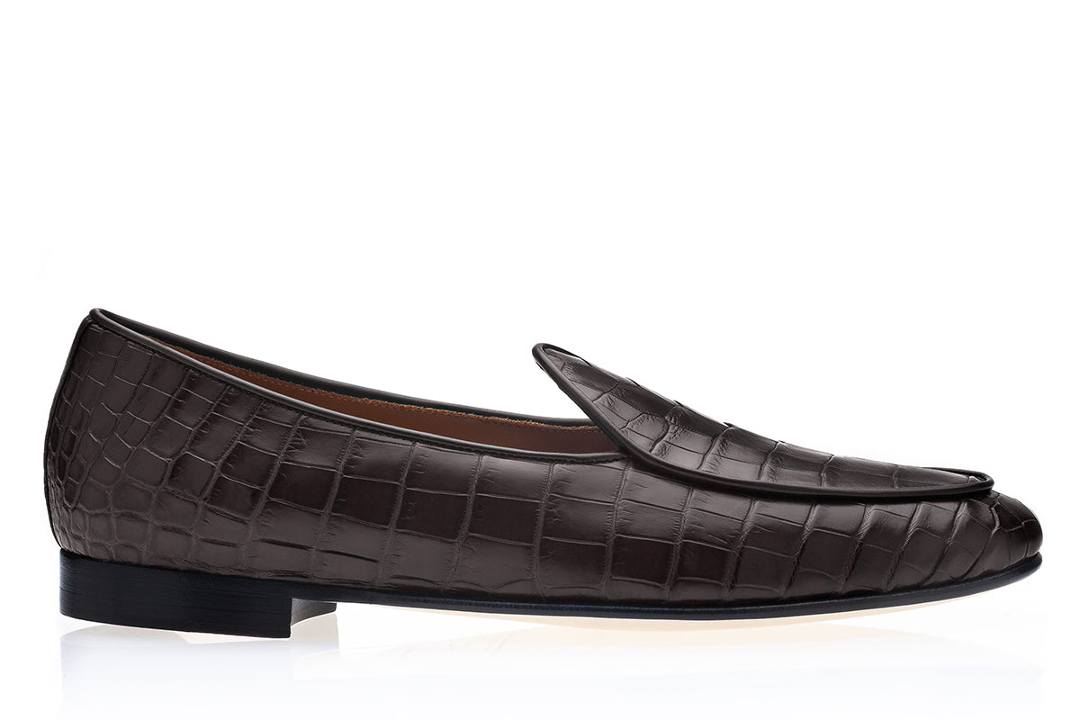 TANGERINE CROCODILE COCOA BELGIAN LOAFERS