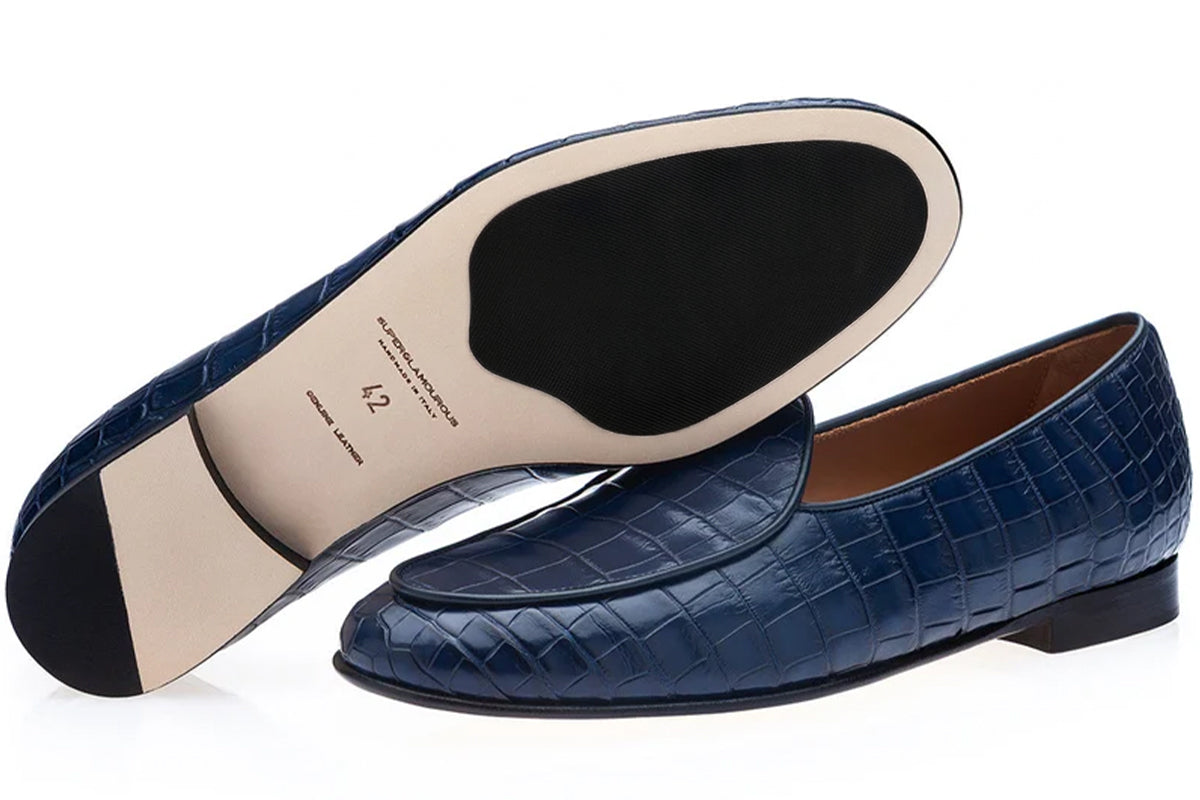TANGERINE CROCODILE NAVY BELGIAN LOAFERS