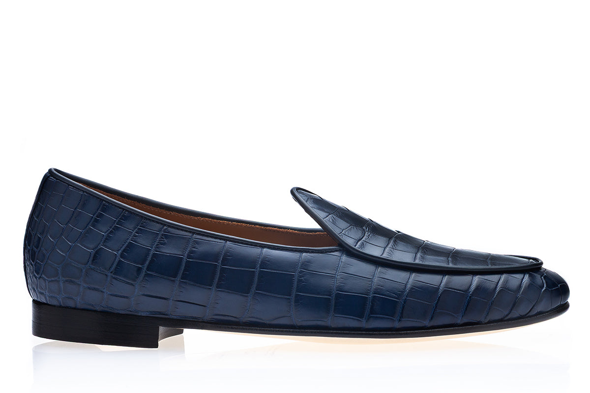 TANGERINE CROCODILE NAVY BELGIAN LOAFERS