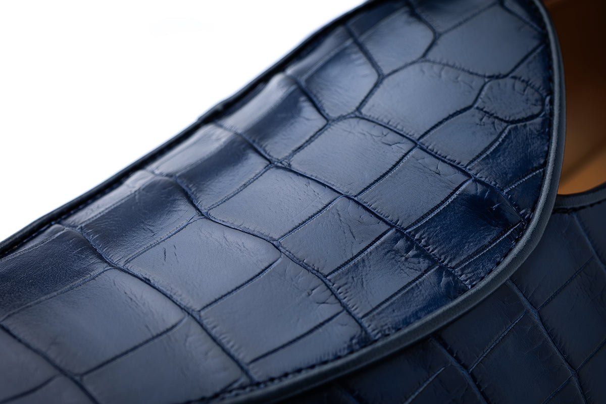 TANGERINE CROCODILE NAVY BELGIAN LOAFERS